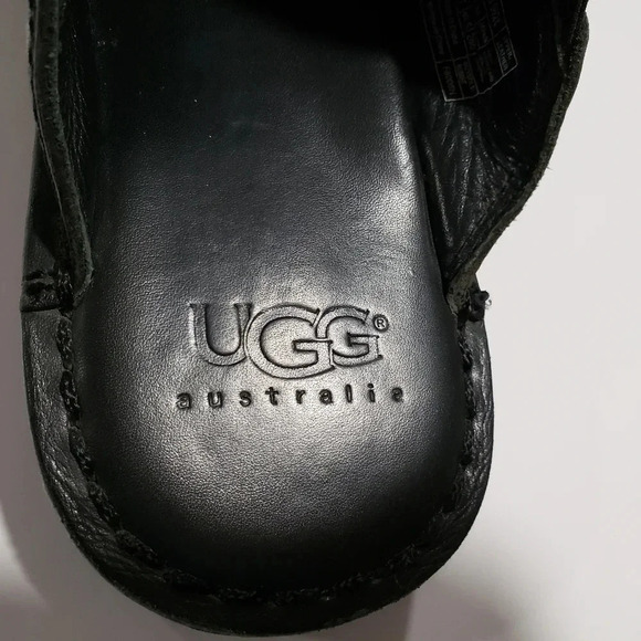 (3)Australian  Ugg Black Leather Mens sildes/Mules Size 8US - Picture 4 of 9